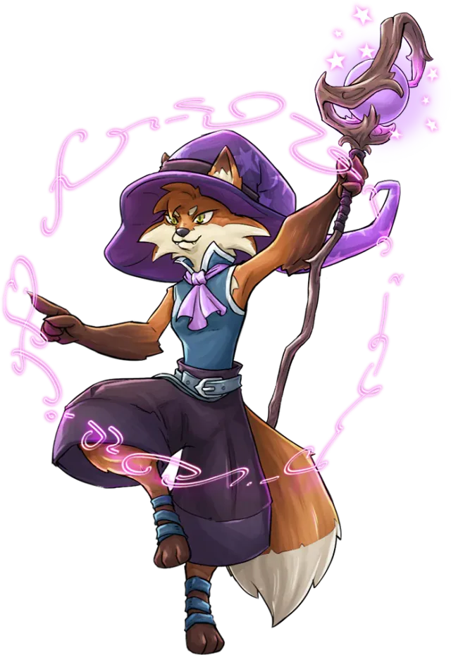 Ruby, the fox mage, in a casting pose